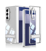 Galaxy Z Fold 7 Kılıf Kamera Korumalı Şeffaf Tasarımlı Lego Standlı Kılıf (Gümüş)