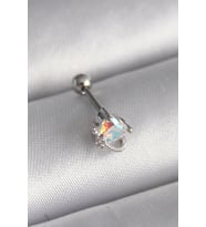 316L Çelik Gümüş Renk Zirkon Taşlı Kalp Tragus Piercing 5886