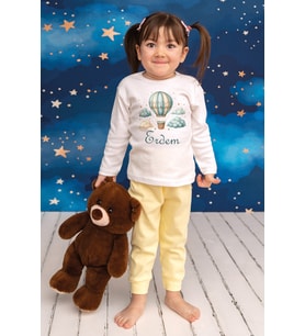 Pia Baby Premium %100 Pamuk İsme Özel Çocuk Pijama Takımı 1-8 Yaş 5050-14 (Sarı)
