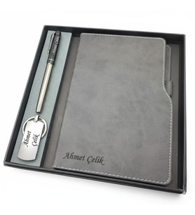 Signator® Codex  N360 Kişiye Özel Defterli Set - İsme Özel Gümüş/Siyah Kalem + İsme Özel Gri Defter + İsme Özel Anahtarlık  İsme Özel Kutusunda Hediyelik Set (Karışık)