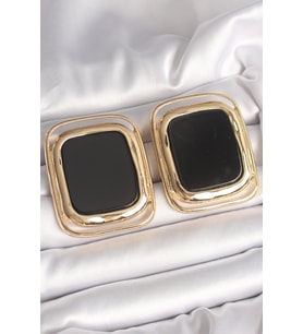 Pirinç Gold Renk Siyah Mineli Kare Model Kadın Küpe - Tj-Bkp10429