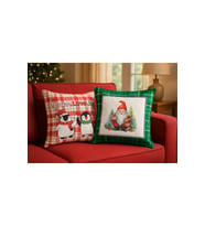 yılbaşı Temalı 2'i Kadife Kırlent Kılıfı 43x43 cm Nakış Görünümlü Set Dijital Baskılı (Yılbaşı Kırmızısı)