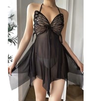 Arias Closet Göğüs Kelebek Detaylı Fantezi Tül Siyah Gecelik