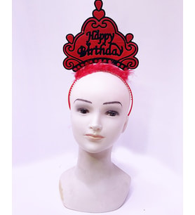 Happy Birthday Neon Kırmızı Renk Doğum Günü Tacı 24x15 cm (5343)