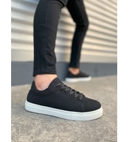 Siyah Beyaz Mode Bağcıklı Süet Erkek Günlük Sneaker Ayakkabı