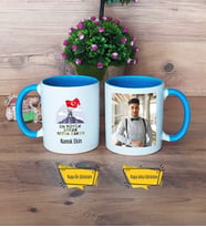 Askere Hediye Kupa Bardak Mavi Fotoğraflı