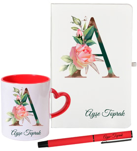 Kişiye Özel Hediye Defter Kupa ve Kalem Hediye Seti