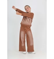 Toontoy Kız Çocuk Follow Baskılı Eşofman Takım (KAHVE)