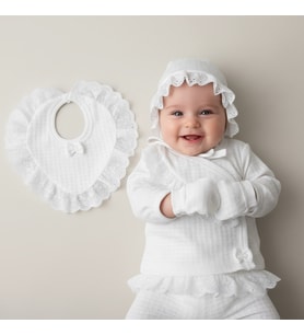 KIZ BEBEK 0-3 AY %100 PAMUK NAKIŞLI PREMİUM KALİTE SET (Parlak Beyaz)