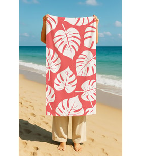 Plaj Havlusu Yaprak Dijital Baskılı 70x150 Cm Plaj Havlusu - Pembe (Karışık)