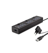 Usb Hub 10*Usb 1M Siyah ( Güç Adaptörlü) HDX7005