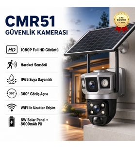 1080P 360 Derece Hareketli Güvenlik Kamera Sensörlü Dış Mekan Kullanımına ve Suya Dayanıklı Solar Panelli Güneş Enerjili IP Kamera