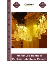 #Solar Bahçe Aydınlatma Dekoratif Solar 7m 50 Led Damla 8 Fonksiyonlu Solar Panelli Gün Işığı