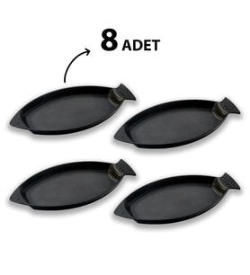 Lava Döküm 8 li Set Balık Tabağı Döküm Demir Yekpare Kulplu Ölçü 15x24cm.
