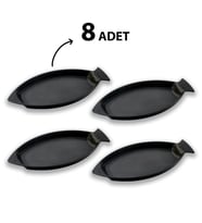 Lava Döküm 8 li Set Balık Tabağı Döküm Demir Yekpare Kulplu Ölçü 15x24cm.
