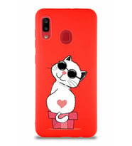 Samsung Galaxy A20 Soft Premier Kapak Coolcat Tasarımlı Silikon Kılıf - Kırmızı (Şeffaf)