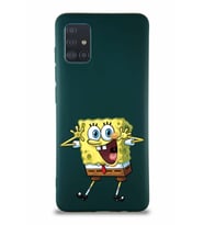 Samsung Galaxy A51 Soft Premier Kapak Sünger Bob Tasarımlı Silikon Kılıf - Yeşil (Şeffaf)