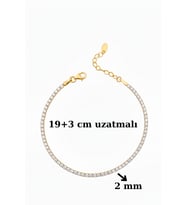 925 Ayar Gümüş Işıltılı Tenis Bileklik - 14K Gold Renk (Beyaz)