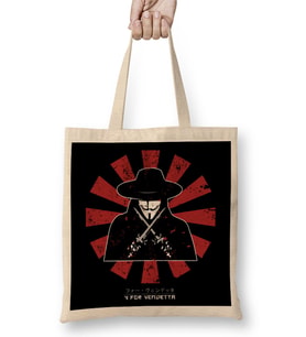 V For Vendetta Retro Japanese Bez Çanta Uzun Saplı