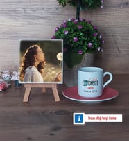 Ortopedi Uzmanı Fotoğraflı Dekoratif Taş, Ahşap Altlıklı Türk Kahvesi Fincanı Hediye (Model 6)