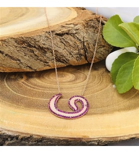 Rose Kaplama Renkli Vav Gümüş Kolye (Karışık)