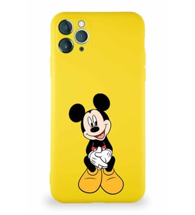 Apple iPhone 11 Pro Max Soft Premier Kapak Mickey Mouse-A Tasarımlı Silikon Kılıf - Sarı (Şeffaf)