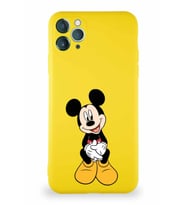 Apple iPhone 11 Pro Max Soft Premier Kapak Mickey Mouse-A Tasarımlı Silikon Kılıf - Sarı (Şeffaf)