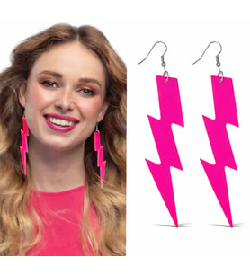 Retro Neon Pembe Şimşek Küpe