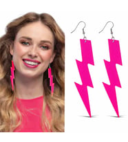 Retro Neon Pembe Şimşek Küpe