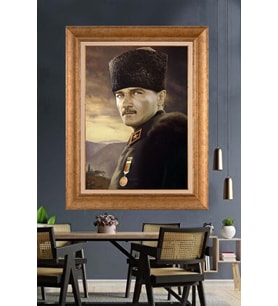 Altın Varaklı Çerçeveli Paspartulu Atatürk Tablo TR1322 (Gold)