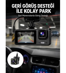 1080P 3 Kameralı Araç DVR – Döngü Kayıt ve Geri Görüş Özellikli Yeni Nesil