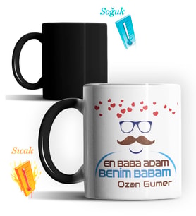 Kişiye Özel En Baba Adam Benim Babam Tasarımlı Sihirli Kupa Bardak (Siyah - Beyaz)