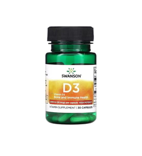 Swanson, Vitamin D3, High Potency, 1,000 IU (25 Mcg), 30 Kapsül