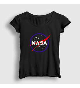 Presmono Kadın Siyah Logo V2 Nasa Space Uzay T-Shirt 283009tt