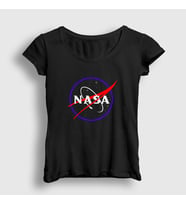 Presmono Kadın Siyah Logo V2 Nasa Space Uzay T-Shirt 283009tt