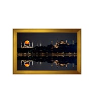 Sultan Ahmet Camii Ayasofya ve Gece Motifli Kanvas Tablo 50 x 70 cm Gold Çerçeve