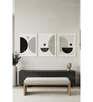 Modern Geometrik Soyutlama 3’lü Ahşap Çerçeveli Tablo Seti