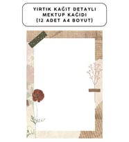 Yırtık Kağıt Detaylı Mektup Kağıdı (12 Adet A4 Boyut)