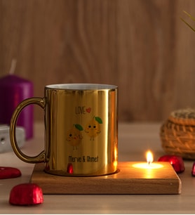Kişiye Özel Sevimli Limonlar Ahşap Altlıklı Mumlu Gold Kupa