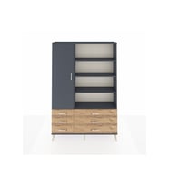 Arges Dolap 8 Raflı 6 Çekmeceli Tek Kapaklı  132x30x195 Antrasit-Antrasit/Çam