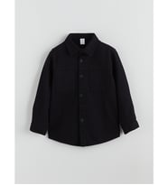 LCW Kids Siyah Basic Gabardin Uzun Kollu Erkek Çocuk Gömlek