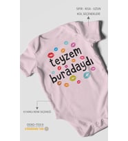 Teyzem Buradaydı Baskılı Bebek Zıbını – Çıtçıtlı Body  %100 Pamuk Kısa Kol (Bebek Pembesi)