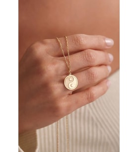 Kişiye Özel 925 Ayar Gümüş Güneş Ay Tasarım Yin Yang Kolye (Gold)