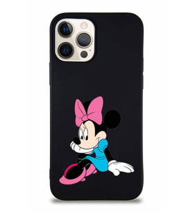 Apple iPhone 12 Pro Soft Premier Kapak Minnie Mouse-E Tasarımlı Silikon Kılıf - Siyah (Şeffaf)