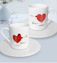 SAB DESİGN Kişiye  Kalp Tasarımlı  love Çiftler Baskılı 2'li Kahve Fincan Seti  - Sevgiliye Hediye - Çiftlere Hediye  Doğum Günü Hediye- Anneler Günü Hediyesi (Kırmızı-Mavi)