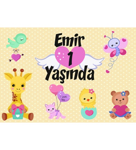 Sevimli hayvanlar Temalı Doğum Günü Afişi 35X50 cm