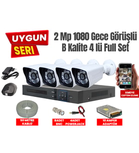 4 Kameralı 1080p Ahd Gece Görüşlü Ful Güvenlik Kamera Seti