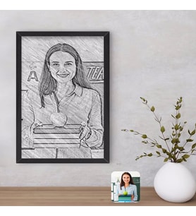 Stüdyo 14 Kişiye Özel Karakalem  Poster  + Çerçeve , Sevgiliye Hediye, Ev Hediyesi, Kadınlar Günü Hediyesi (Siyah)