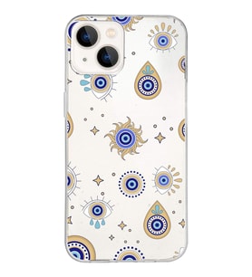 PrintiFy Apple  iPhone 13 Mini ile Uyumlu 1mm Slim Fit Nazar Boncuğu 5 Baskılı Şeffaf  Kılıf