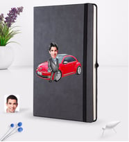 BK Gift Kişiye Özel Plakalı Erkek Volkswagen Beetle Karikatürlü Siyah Termo Deri Defter 16x24cm Model 1